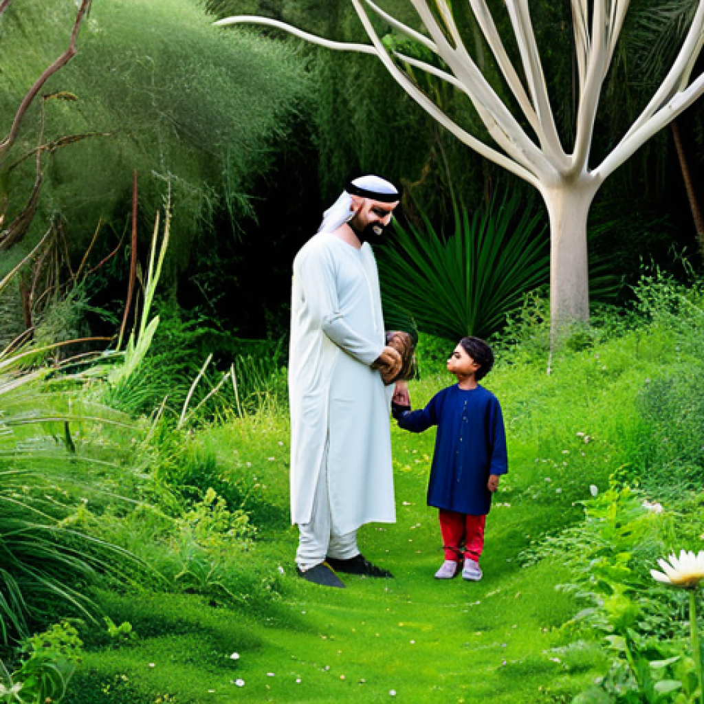 **Family Exploring a Nature Reserve:** "A fully clothed Arab family explores a lush nature reserve, learning about local flora and fauna. The scene is bright and vibrant, with diverse plant life. Emphasize the children's curiosity and engagement. Safe for work, appropriate content, professional, perfect anatomy, natural proportions, high quality."