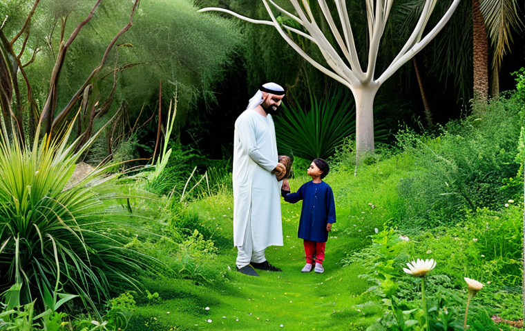 **Family Exploring a Nature Reserve:** "A fully clothed Arab family explores a lush nature reserve, learning about local flora and fauna. The scene is bright and vibrant, with diverse plant life. Emphasize the children's curiosity and engagement. Safe for work, appropriate content, professional, perfect anatomy, natural proportions, high quality."