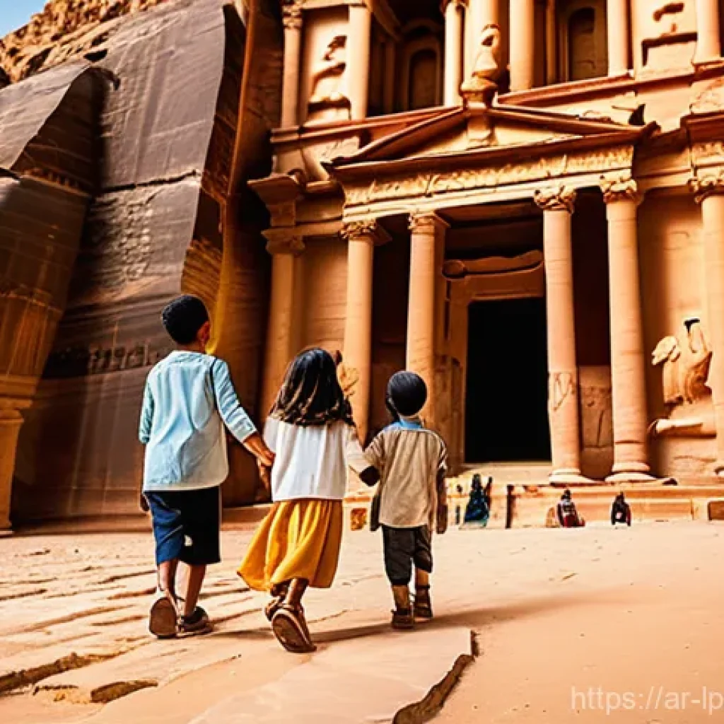 가족 여행과 관련된 다양한 교육 방법 - **Prompt: Family Exploring Ancient Wonders with Reverence**
"A joyful family of four, consisting...