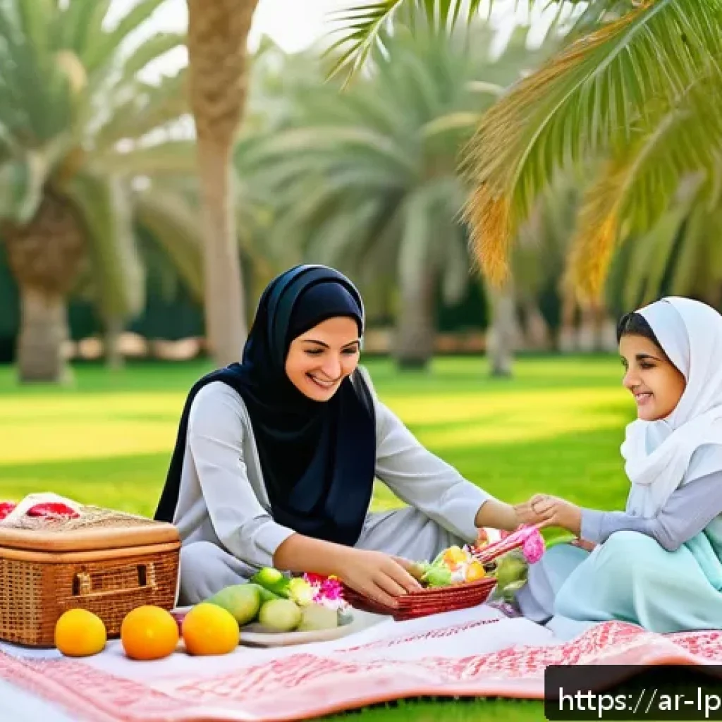 가족 여행으로 얻는 인성 교육의 중요성 - A happy Middle Eastern family enjoying a scenic outdoor picnic in a lush green park during a sunny d...